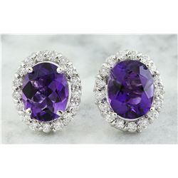 3.79 CTW Amethyst 18K White Gold Diamond Earrings