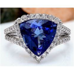 7.07 CTW Natural Tanzanite 18K Solid White Gold Diamond Ring