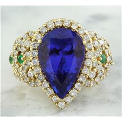 8.47 CTW Tanzanite, Emerald 18K Yellow Gold Diamond Ring