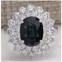 4.97 CTW Natural Blue Sapphire Diamond Ring 18K Solid White Gold