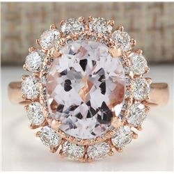 5.66 CTW Natural Morganite And Diamond Ring 14K Solid Rose Gold