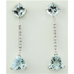 14.20 CTW Aquamarine 14K White Gold Diamond Earrings
