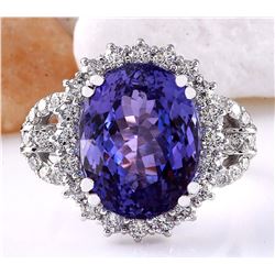 10.36 CTW Natural Tanzanite 18K Solid White Gold Diamond Ring