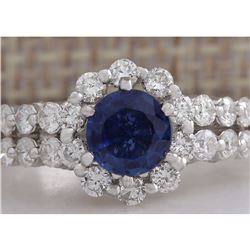 2.28CTW Natural Blue Sapphire Diamond Ring 14K Solid White Gold