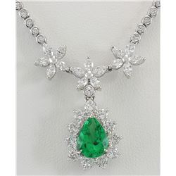 12.43 CTW Natural Emerald And Diamond Necklace In 18K White Gold