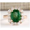 Image 1 : 4.18 CTW Natural Emerald And Diamond Ring In 18K Rose Gold