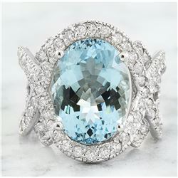 9.40 CTW Aquamarine 18K White Gold Diamond Ring