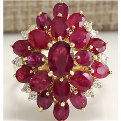 6.04Tw Natural Red Ruby And Diamond Ring 18K Solid Yellow Gold