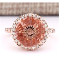 6.80 CTW Natural Morganite And Diamond Ring In 18K Rose Gold