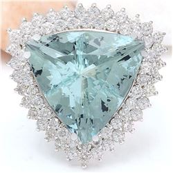18.22 CTW Natural Aquamarine 18K Solid White Gold Diamond Ring