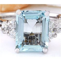 2.90 CTW Natural Aquamarine 18K Solid White Gold Diamond Ring
