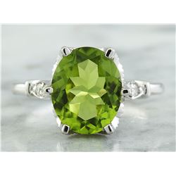 3.41 CTW Peridot 18K White Gold Diamond Ring
