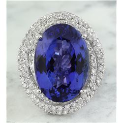 22.22 CTW Tanzanite 18K White Gold Diamond Ring