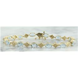 8.50 CTW Aquamarine 14K Yellow Gold Diamond Bracelet