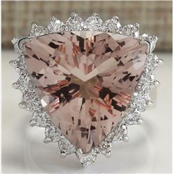 13.72 CTW Natural Peach Morganite And Diamond Ring In 14K Solid White Gold