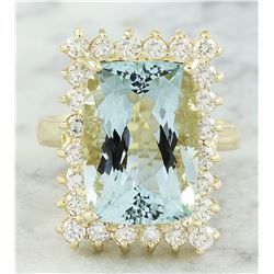 9.35 CTW Aquamarine 18K Yellow Gold Diamond Ring