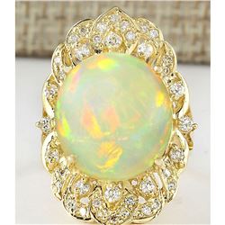 10.65 CTW Natural Opal And Diamond Ring In 18K Yellow Gold