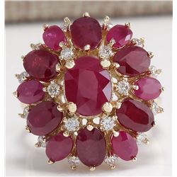 7.72 CTW Natural Red Ruby And Diamond Ring 18K Solid Yellow Gold
