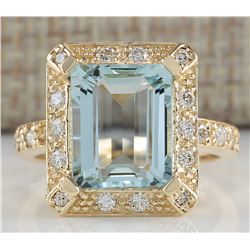 4.85 CTW Natural Aquamarine And Diamond Ring In 18K Yellow Gold