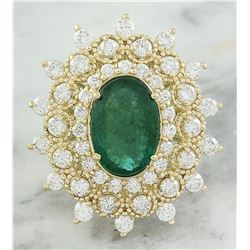 7.15 CTW Emerald 18K Yellow Gold Diamond Ring