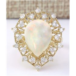 5.70 CTW Natural Opal And Diamond Ring In 18K Yellow Gold
