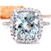 Image 1 : 6.70 CTW Natural Aquamarine 14K Solid White Gold Diamond Ring