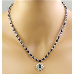 38.80 CTW Sapphire 14K White Gold Diamond Necklace