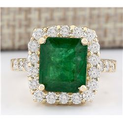 5.02 CTW Natural Emerald And Diamond Ring In 18K Yellow Gold