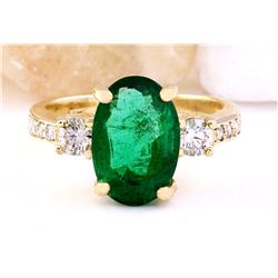 4.60 CTW Natural Emerald 14K Solid Yellow Gold Diamond Ring