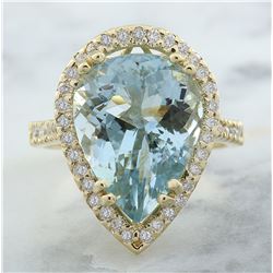7.50 CTW Aquamarine 18K Yellow Gold Diamond Ring