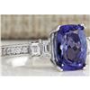 Image 2 : 3.75 CTW Natural Blue Tanzanite And Diamond Ring In 18K White Gold