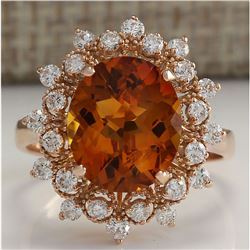 4.85 CTW Natural Madeira Citrine And Diamond Ring 18K Solid Rose Gold