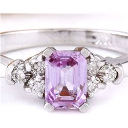 1.00 CTW Natural Sapphire 18K Solid White Gold Diamond Ring