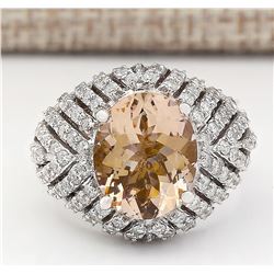 5.38 CTW Natural Morganite And Diamond Ring In 18K White Gold