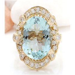 5.8 CTW Natural Aquamarine 14K Solid Yellow Gold Diamond Ring