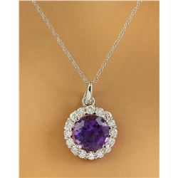 1.82 CTW Amethyst 18K White Gold Diamond Necklace