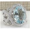 Image 2 : 8.91 CTW Natural Aquamarine And Diamond Ring In 14K Solid White Gold