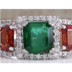 3.63 CTW Natural Emerald Ad Sapphire Diamond Ring 18K Solid White Gold