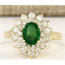 2.66 CTW Natural Emerald And Diamond Ring In 18K Yellow Gold