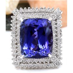 21.58 CTW Natural Tanzanite 18K Solid White Gold Diamond Ring