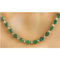 34.65 CTW Emerald 18K Yellow Gold Diamond Necklace