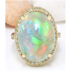 21.58 CTW Natural Opal 14K Solid Yellow Gold Diamond Ring