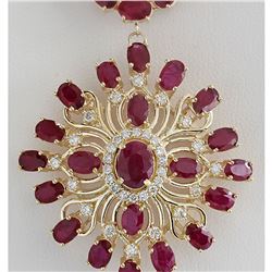 57.62 CTW Natural Ruby And Diamond Necklace In 14K Yellow Gold