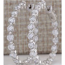 4.28 CTW Natural Diamond Hoop Earrings 18K Solid White Gold