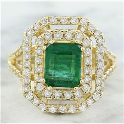 3.25 CTW Emerald 14K Yellow Gold Diamond Ring