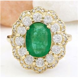 4.48 CTW Natural Emerald 14K Solid Yellow Gold Diamond Ring