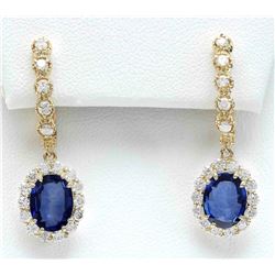 4.77 CTW Natural Sapphire 14K Solid Yellow Gold Diamond Earrings