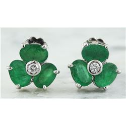 3.08 CTW Emerald 18K White Gold Diamond Earrings