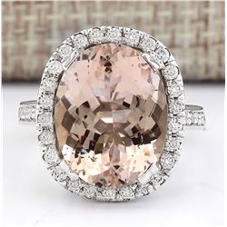 9.47 CTW Natural Morganite And Diamond Ring In 18K White Gold