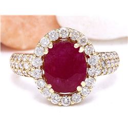 3.98 CTW Natural Ruby 14K Solid Yellow Gold Diamond Ring